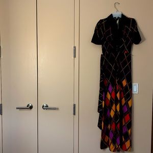 Vintage Maxi dress with collar, high-waisted belt